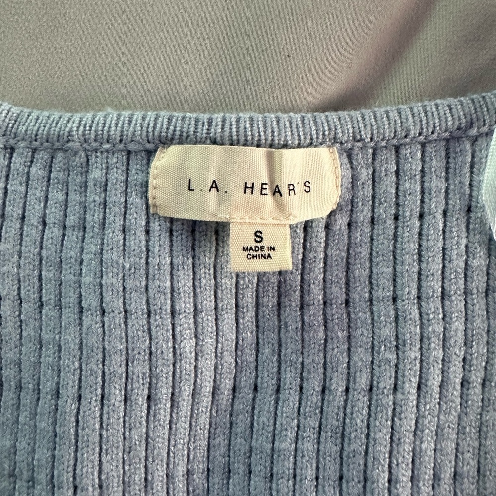 Blue Ribbed Knit Button-Up Top - Picture 3 of 3